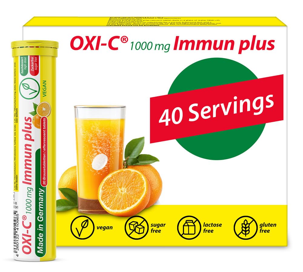 T&D Oxi C 1000 mg Vitamin C - 40 Vegan İçecek Effervescent Tabletler - Orange Flavor - Almanya'da Made in Germany