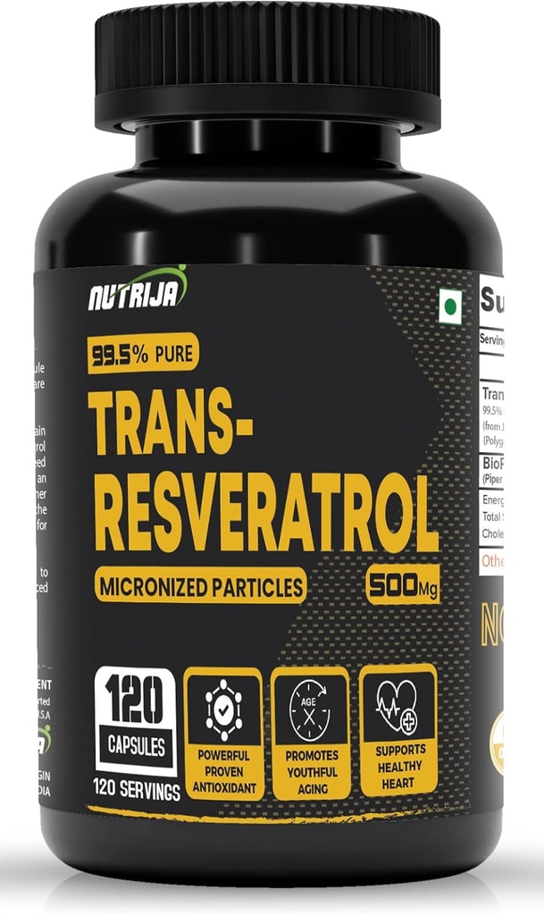 Trans Resveratrol 500MG Capsules - 99.5% Pure Micronized ve Highly Bio available Supplement | Slow Down Aging, Proven Güçlü Anti-Oxidant | Metabolism & Heart Health (120 Capsules)