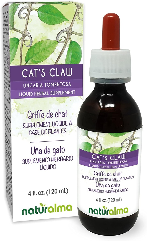 Naturalma Cat's Claw (Uncaria tomentosa) bark alkol-Free Tincture - 4 fl oz Sıvı Ekstraksiyon - Herbal Supplement - Vegan