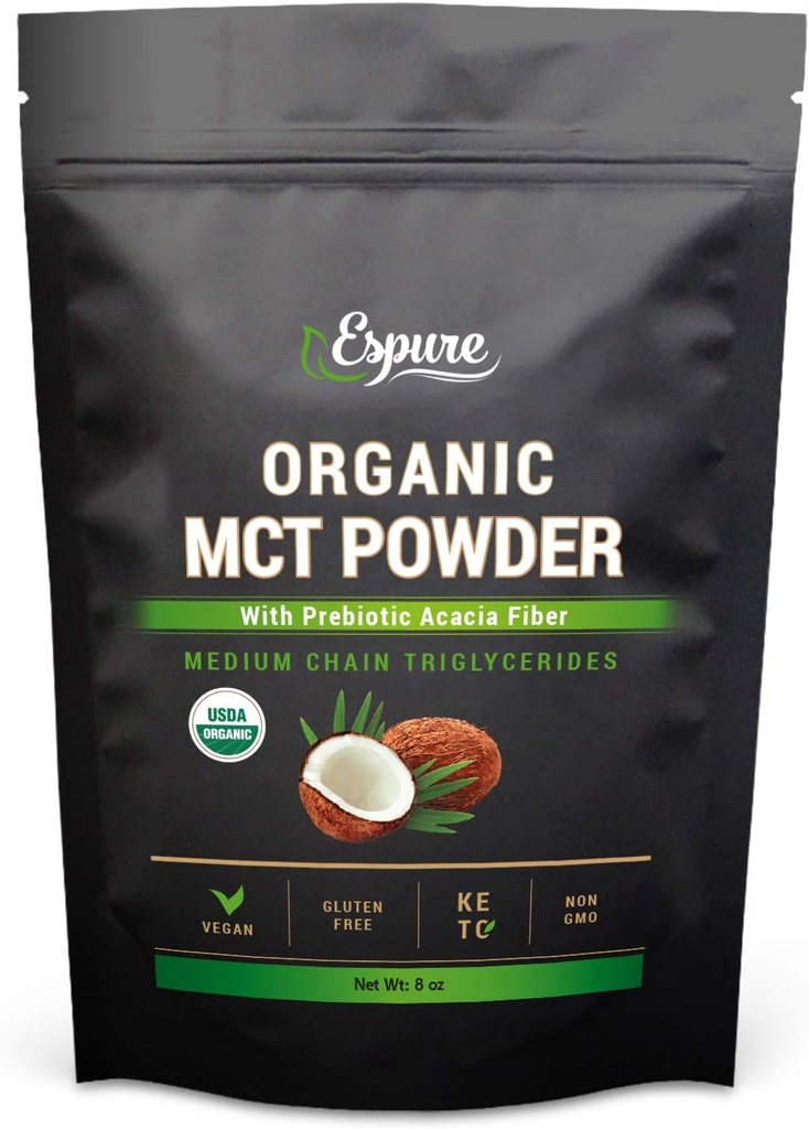 Organik MCT Toz - USDA sertifikalı, Prebiyotik Acacia Fiber; Keto Friendly, Vegan, Gluten Free; 8oz