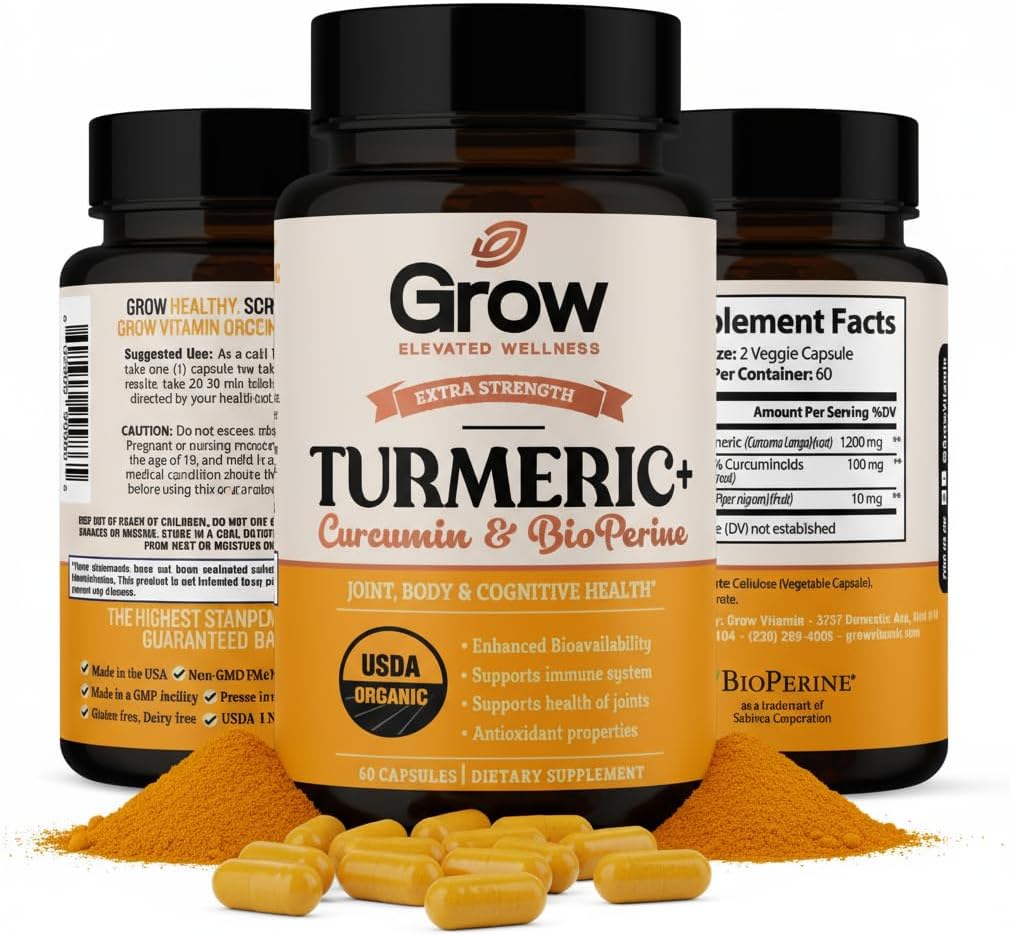 Grow Curcumin+ Ultra: Organik High-Potency Meeting | En Güçlü Turmeric Formula% 95 Curcuminoids | USDA sertifikalı | 30 Günlük Supply