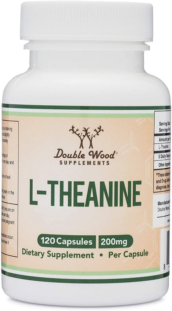 L-Theanine 200 mg Çift Güç - Sağlık Uyku Yanıtı ve Rahatlama - 120 Capsules (Third Party Tested, Gluten Free, Vegan) Çift Wood