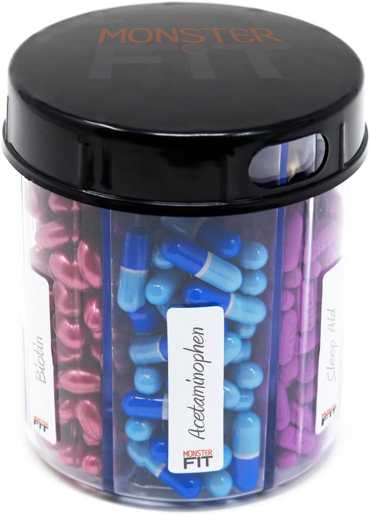 Tamam Pill Mineral Şişe, 6 Karşılaştırma, Etiketler, Easy Open, Anti-Mixing, Monthly Vitamin Organizer, Monster Fit Jr İlaç Sahibi (Clear, Small)