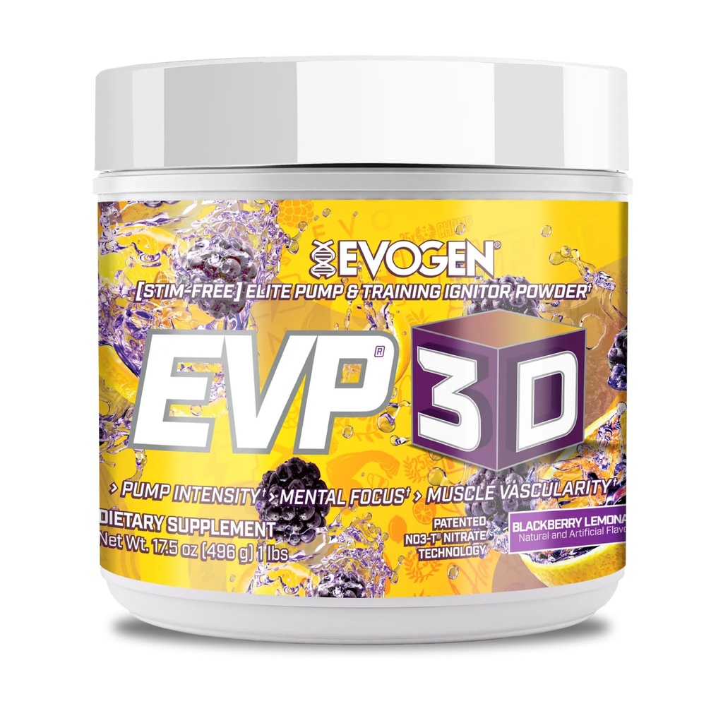 Evogen EVP-3D | Extreme Pre-Workout Pump Ignitor, Arginine Nitrate, Citrulline, Beta-Alanine, Lions Mane | BlackBerry Lemonade | 40 Servings