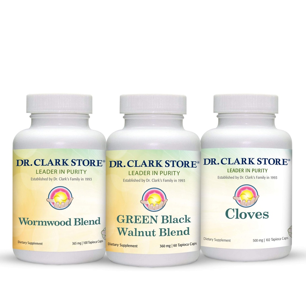 Dr Clark Store Intestine Support & Cleanse Kit - Freeze-Dried Green Black Walnut Hulls, Wormwood ve Cloves- Helps Place Perfect Intestinal Function - Vegetarian Capsules