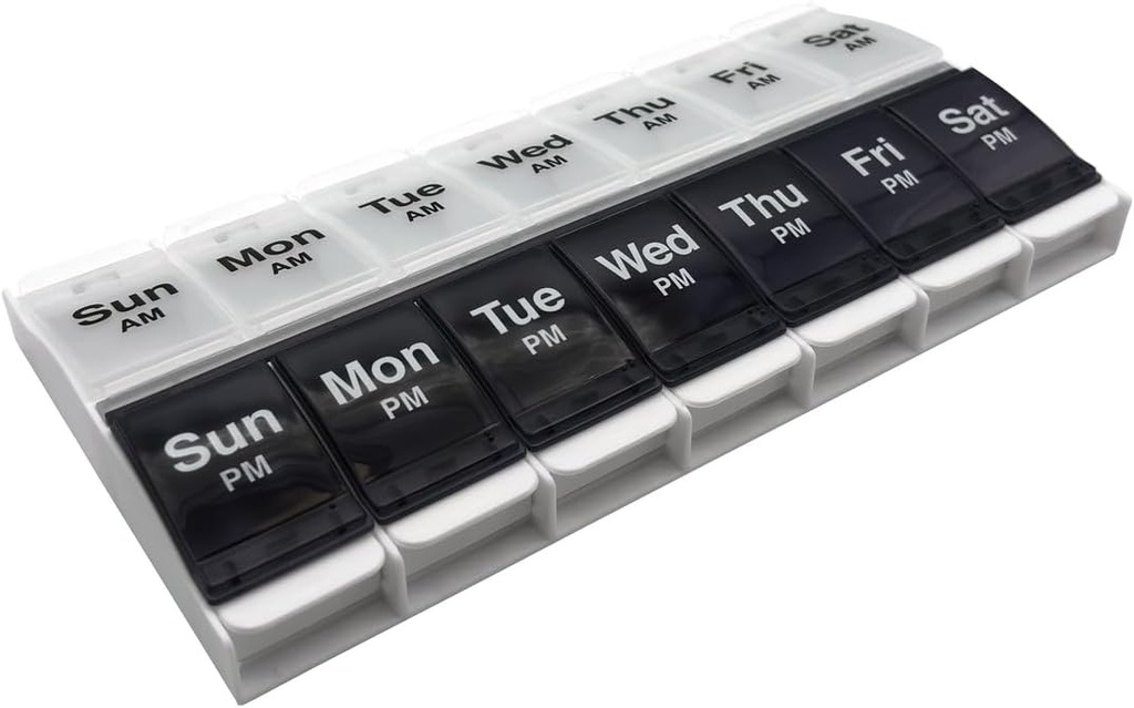 EZY DOSE Push Düğmesi (7-Day) Pill Case, Tıp Planlayıcı, Vitamin Organizer, 2 Times bir gün AM/PM Konteyner, X-Large Karşılaştırmaları, Arthritis Friendly, Effortless Open, Clear Lids, Blue/White, Faraday Free