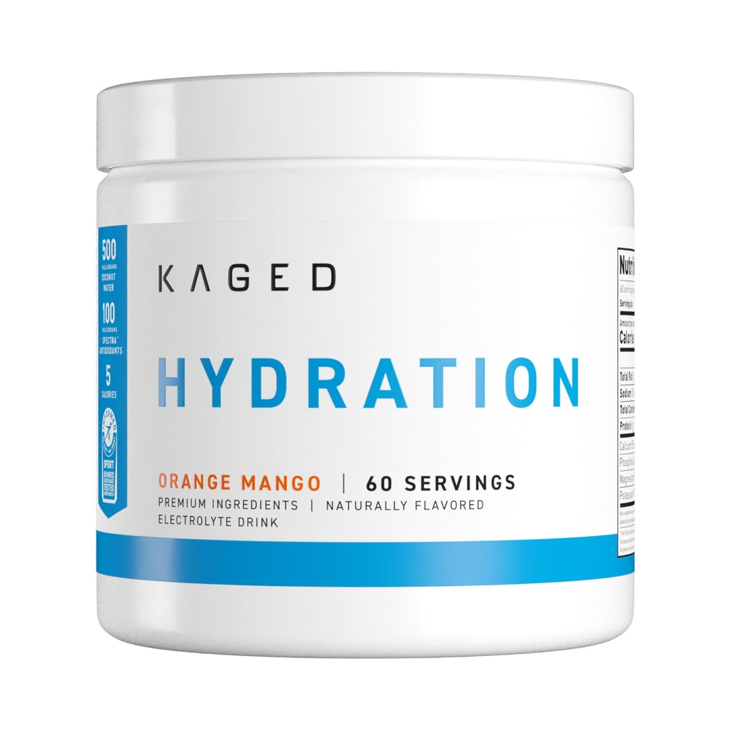 Kaged Hydration Electrolytes Toz | Orange Mango | Hydra-Charge Sports Drink Mix | Pre, Post, Intra Workout | Low Carb, Vegan, Gluten Free | Supplements for Men & Women | 60 Hizmetler