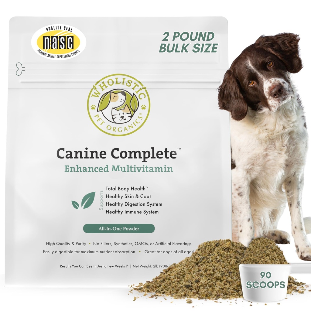 Wholistic Pet Organics Canine Complete - Dog Multivitamin Toz - 2 Lb - Günlük Köpek Vitaminleri ve Ev Yemekleri için Tamamlar - Immune System, Skin, Coat & Genel Sağlık - Küçük ve Büyük Breed