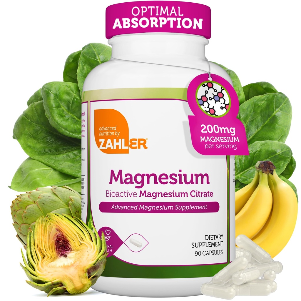 Zahler - Magnezyum Supplement Capsules 200 mg (90 Kont) Max Abors için Biyoaktif Magnezyum Citrate - Erkekler ve Kadınlar için Doğal Magnezyum Mineral - En İyi Magnezyum Tamamları