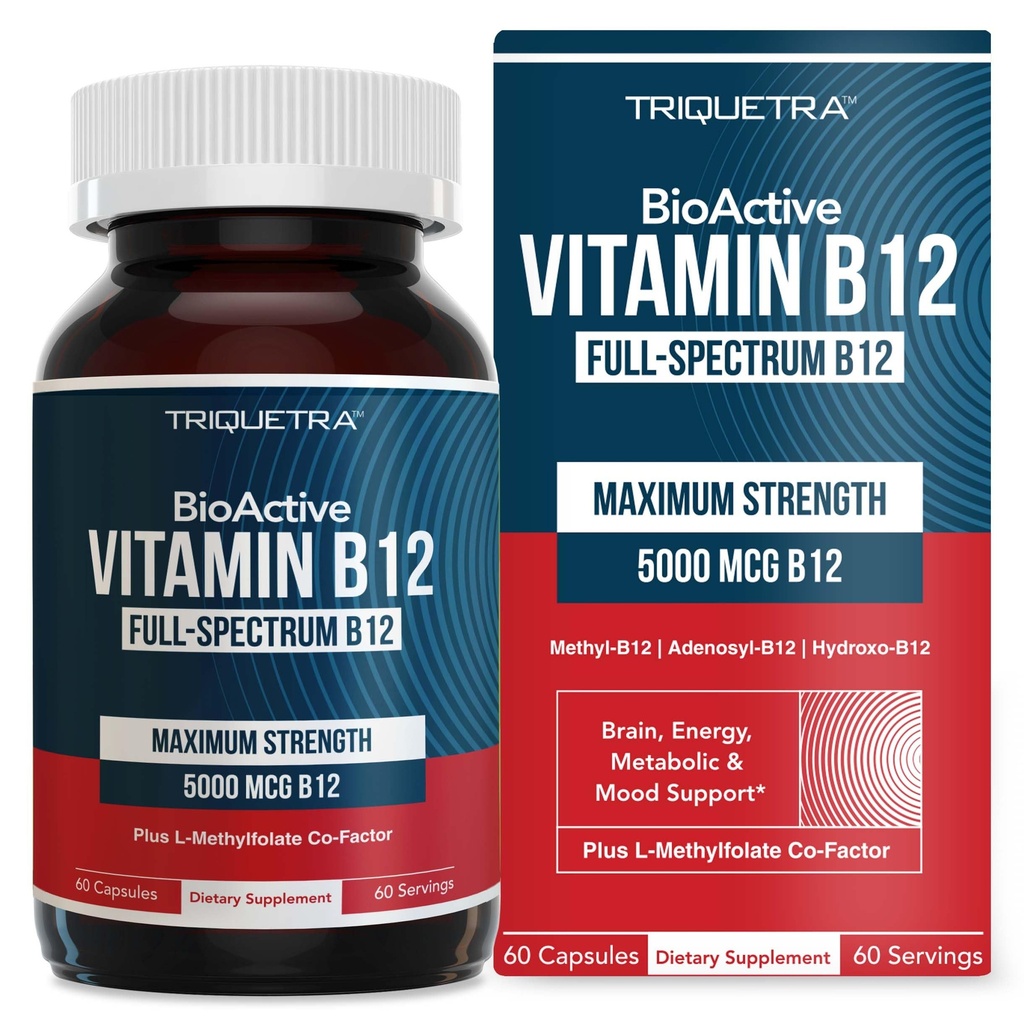BioActive Vitamin B12 - 5000 mcg, Contains 3 BioActive Forms B12 Plus Metilfolate Coctor - Me12, Adenosyl B12 & Hydroxy B12 | Destekler Enerji, Metabolism & Mood | Vegan, Non-GMO (60 Hizmet)