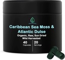 Holistic Bin Organik Deniz Moss Capsules% 100 Pure Caribbean Sea Moss + Dulse Seaweed | Wild Harvested | No Fillers | Rich in Antioksis, Minerals, and Iodine (40 Capsules)