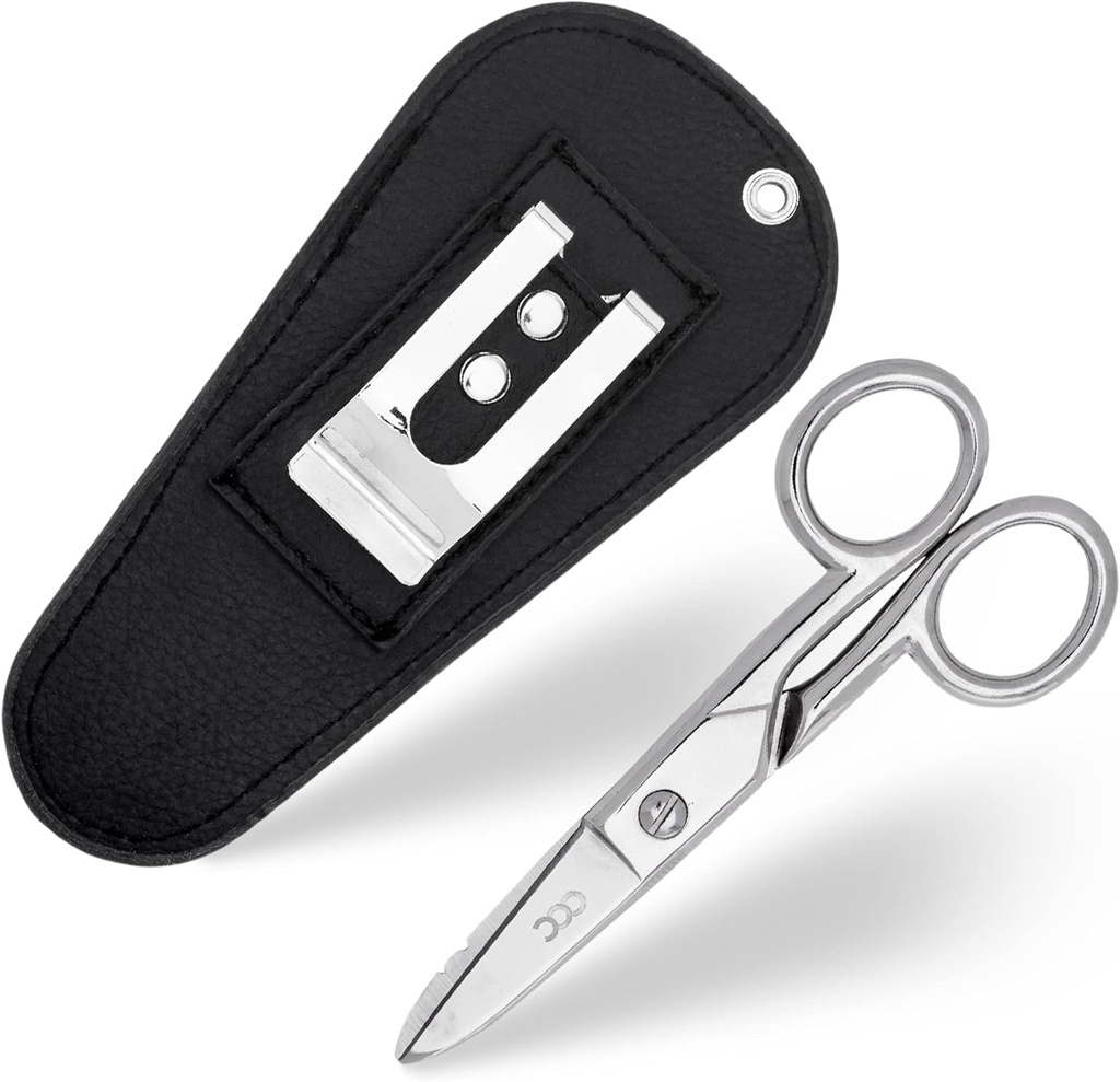 Multi Purpose Electrician Scisors With Deri Signing Pouch - Heavy Duty Paslanmaz Çelik Elektrikli Shears With Stripping Notches, File & Boater - Snips For Right & Left Handed Use – Black Shears With Stripping Notches, File & Boater - Our Snips Are For Right & Left Handed Use – Black