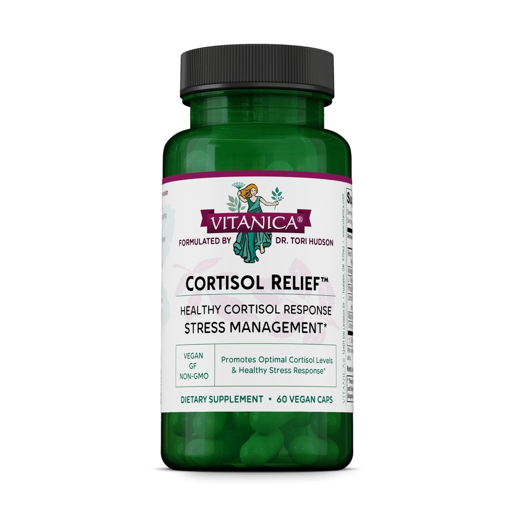 Vitanica Cortisol Relief, Dr. Formulated Sleep, Stress, Cortisol Manager Supplement, Vegan, 60 Capsules (Cortisol Relief)