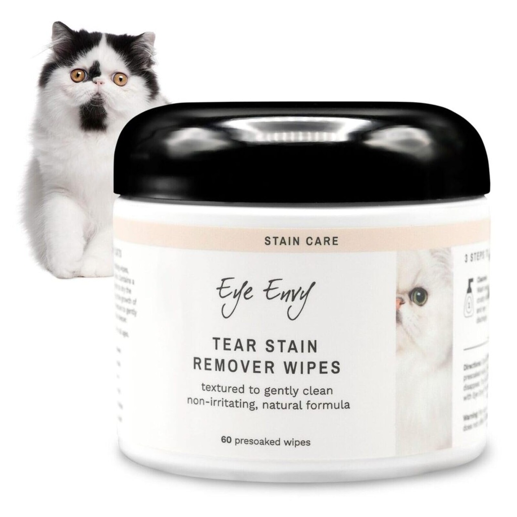 Eye Envy Tear Stain Wipes for Cats. Textured to Gally Clean, Treats The Cause of Sence. 100% Doğal Formula. Farsça ve Exotic Breeders tarafından önerilen, Vets, Groomers. USA Made. 60 Cat Eye Wipes