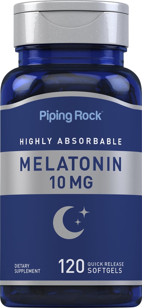 Piping Rock Melatonin 10 mg | 120 Softgel Capsules | Hızlı Yayın Tamam | Yüksek derecede Absorbable | Non-GMO, Gluten Free