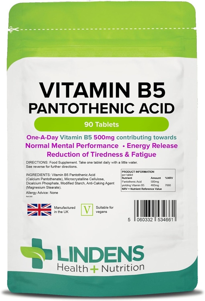 Lindens Vitamin B-5 B5 100 x 460 mg Tabletleri (Pantothenic Acid)