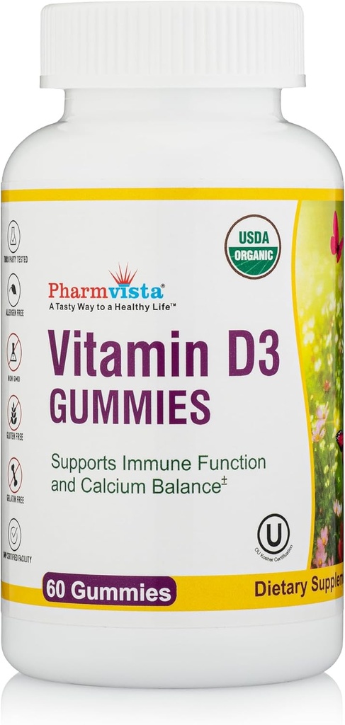 D3 Vitamin Gummies-Tasty Gelatin-Free Gluten-Free Way to take Your Sunshine Vitamin (60 Kont Cherry Flavor)