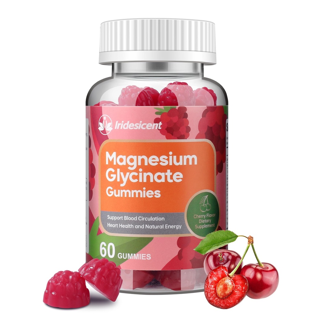 Magnezyum Glycinate Gummies 400 mg, Sugar Free Magnezyum Supplement w/Ashwagandha, çinko, Vegan Magnezyum Glycinate Supplement for Yetişkinler - 60 Cherry Gummies