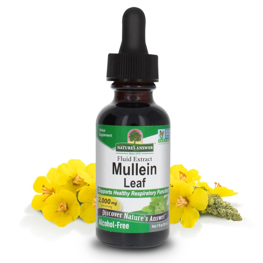 Nature's Answer Mullein Herb - Lungs için Tatlı Ücretsiz, GMO, ABD'de Made - Supports Respiratory Function & Promosyonlar Sağlıklı Lungs - Mullein Leaf 1 Ounce Ekstraksiyonu - Alkol Free, Non GMO, Made in USA - Supports Respiratory Function & Promosyonlar