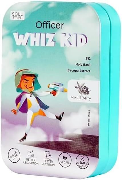 Soul Strips Memur Whiz Kid - Bacopa & Holy Basil Gelişen Beyin Fonksiyonu B12, Karma Berry Flavor, Zero Sugar, Vegan, 30 Strips Pack