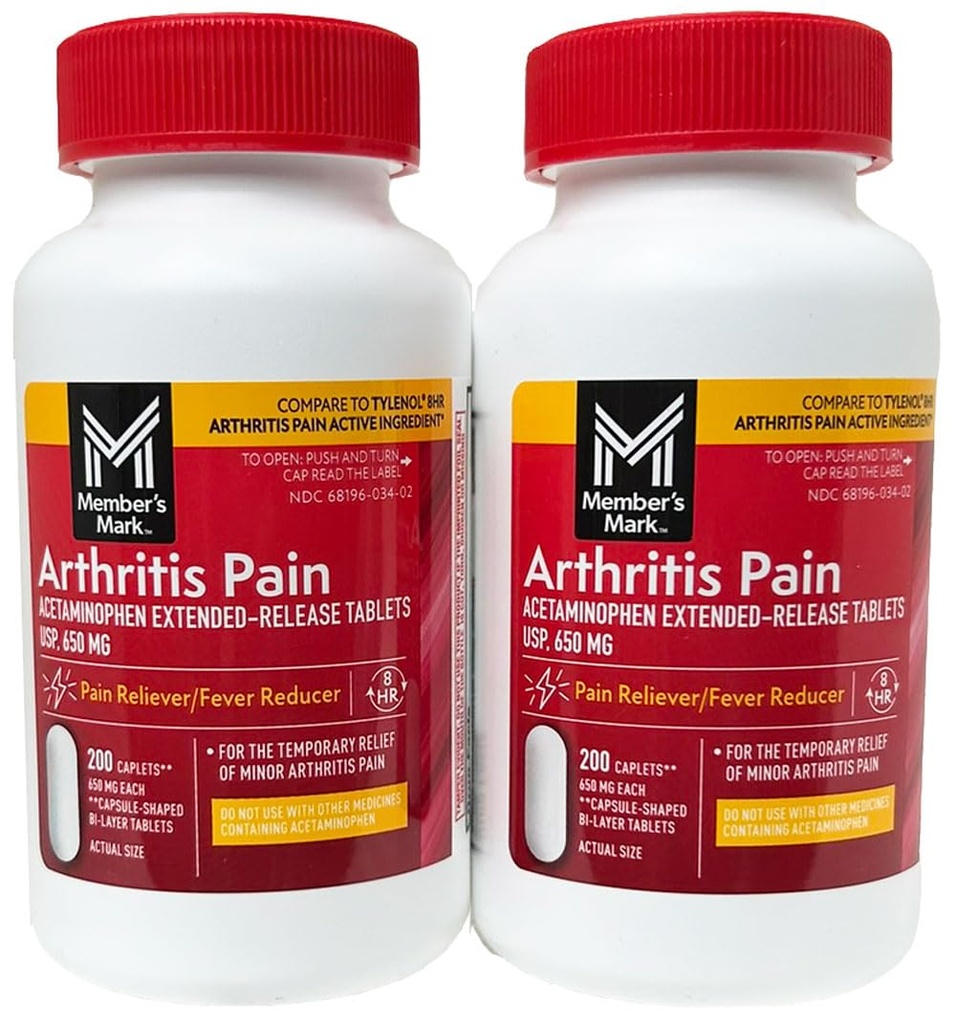 Tylenol Arthritis Pain Active Materials ile karşılaştırın. Üyenin Mark - Arthritis Pain Reliever, Genişletilmiş Yayın, Acetaminophen 650 mg, 400 CapletsQ