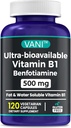 2 in 1 Gelişmiş Formula: Vitamin B1 with Benfotiamine 500 mg, Fat Soluable Supplement of Vitamin B-1, 500 mg - 120 Capsules (1)