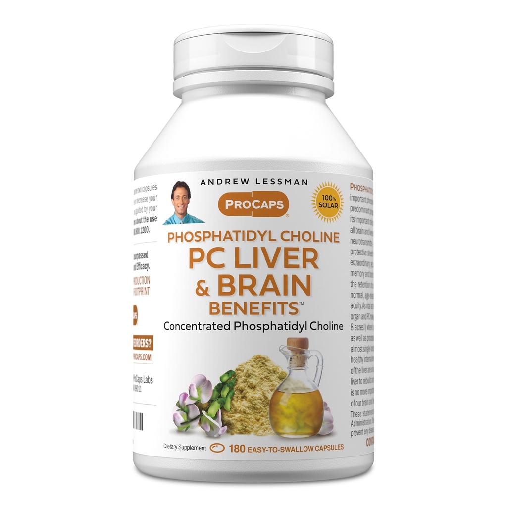 ANDREW LESSMAN PC Liver ve Beyin Faydaları 180 Softgels - Phosphatidyl Choline, Sağlıklı Canlı ve Beyin Yapısı için En Önemli Bina Bloku, Fonksiyonlar. Katkı yok. Swallow Yumuşak