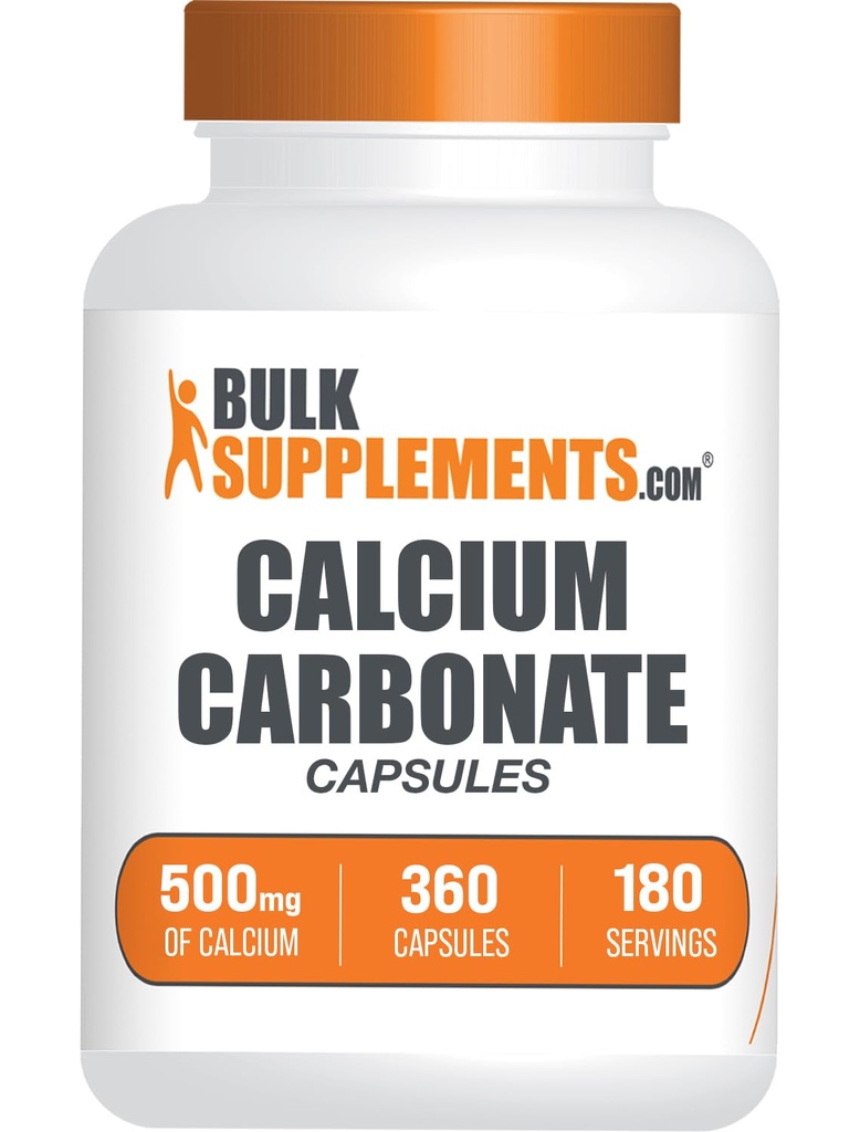 BulkSupplements.com Calcium Carbonate Capsules - Calcium Carbonate Supplement, Calcium Carbonate 500mg - Calcium Supplement, Gluten Free, 2 Capsules per Serving, 360 Capsules (Pack of 1)