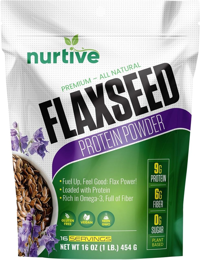 Flaxseed Protein Toz - Bitki bazlı, Omega-3 ve Antioksis - Post-Workout Recovery için ideal - Smoothies & Baking - Non-GMO & Gluten-Free (16 oz / 454g)