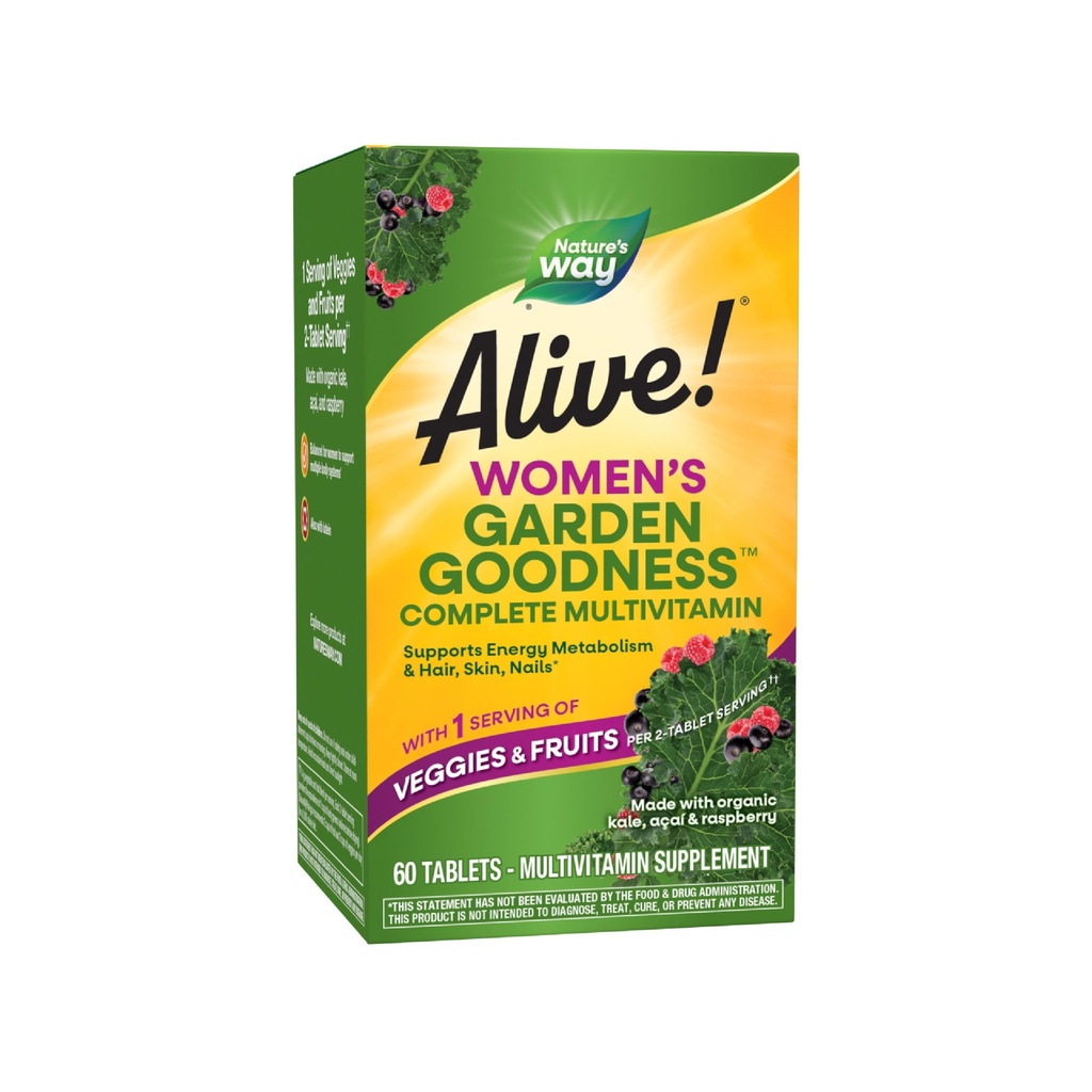 Doğanın Yolu Alive! Bahçe Kadınlar için Çokvitamin, Yüksek Potency B-Vitamins to Support Cellular Energy*, 1 Service Veggies & Fruits**, 60 Tabletler