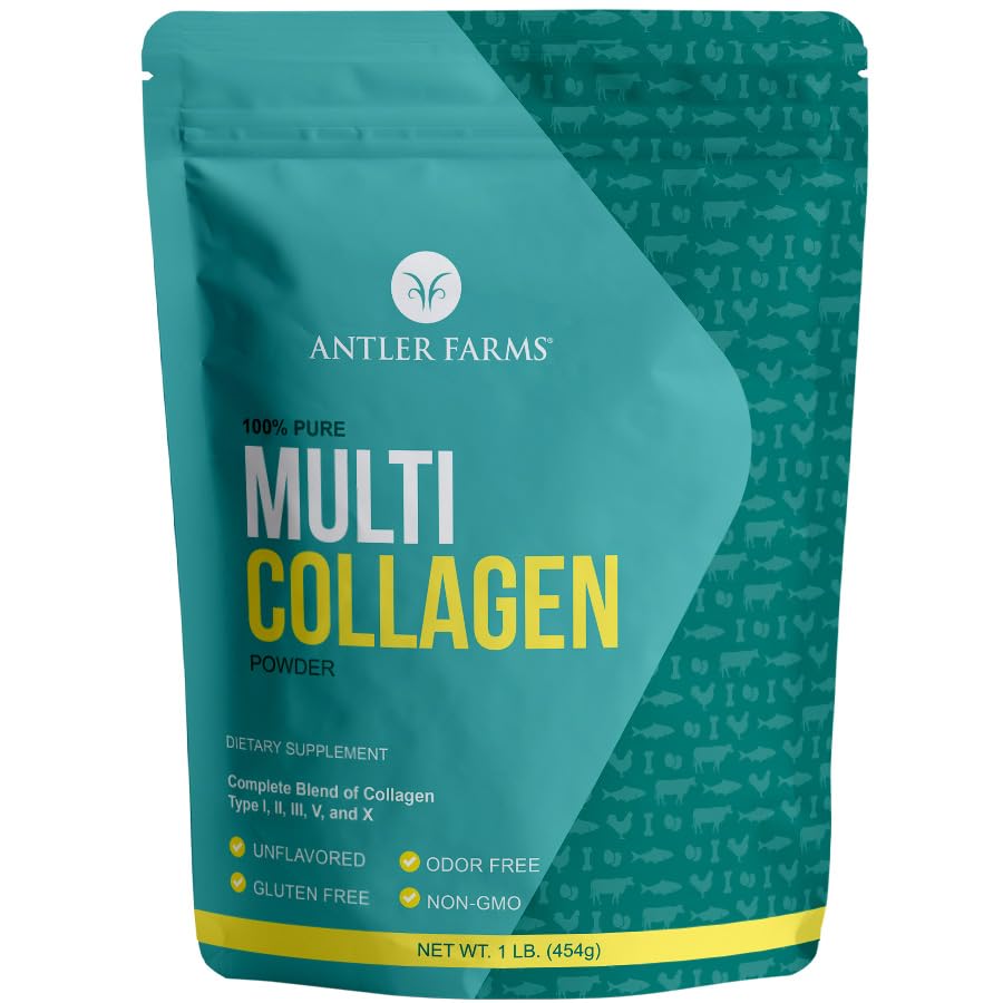 Antler Farms - Multi Collagen Protein Powder - 5 Types (I, II, III, V, and X) 100% Pure Hydrolyzed Collagen Peptides for Men and Women - Bioavailable, Rapid Absorption - Unflavored - 1 lb