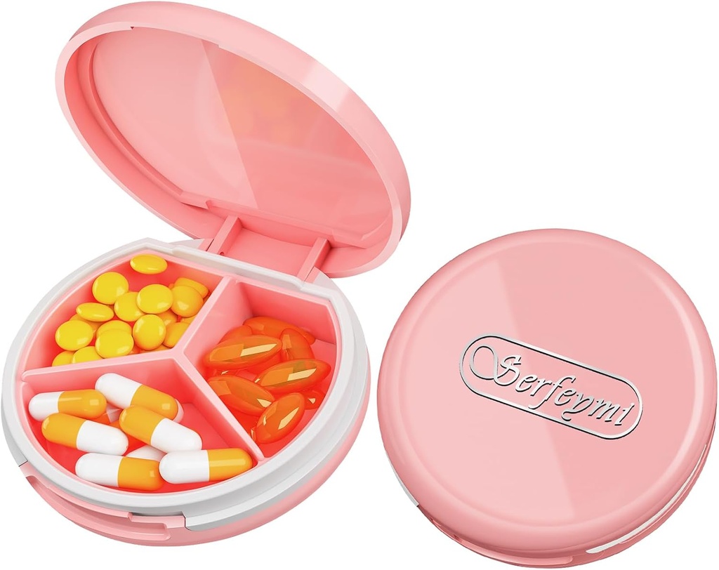 Serfeymi Small Pill Box - Purse Pocket için Portreatif Pill Box - Tıp için Uygun, Vitamin, Fish Oil, Supplements - Pink(Logo)