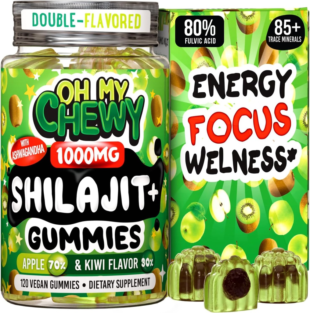 Pure Himalaya Shilajit Gummies - Yüksek Potency Gold Gradewear - Enerji Boost ve Immune Support for Men and Women with Ashwagandha and Shatavari - 120 Gummy - Apple & Kiwiwiwi