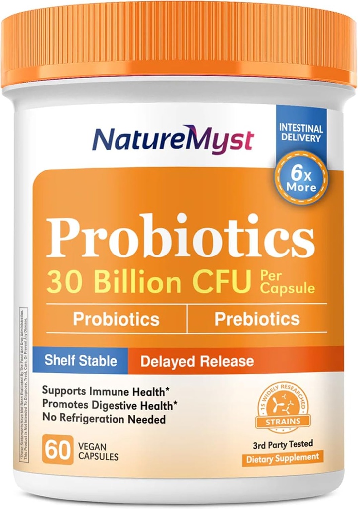 Probiyotikler, 30 Milyar CFU, 15 Strains, Erkekler ve Kadınlar için Prebiyotikler ile, Gut Health, Immune & Digestive Support, Raf Stable, Geed Release, 60 Vegan Caps