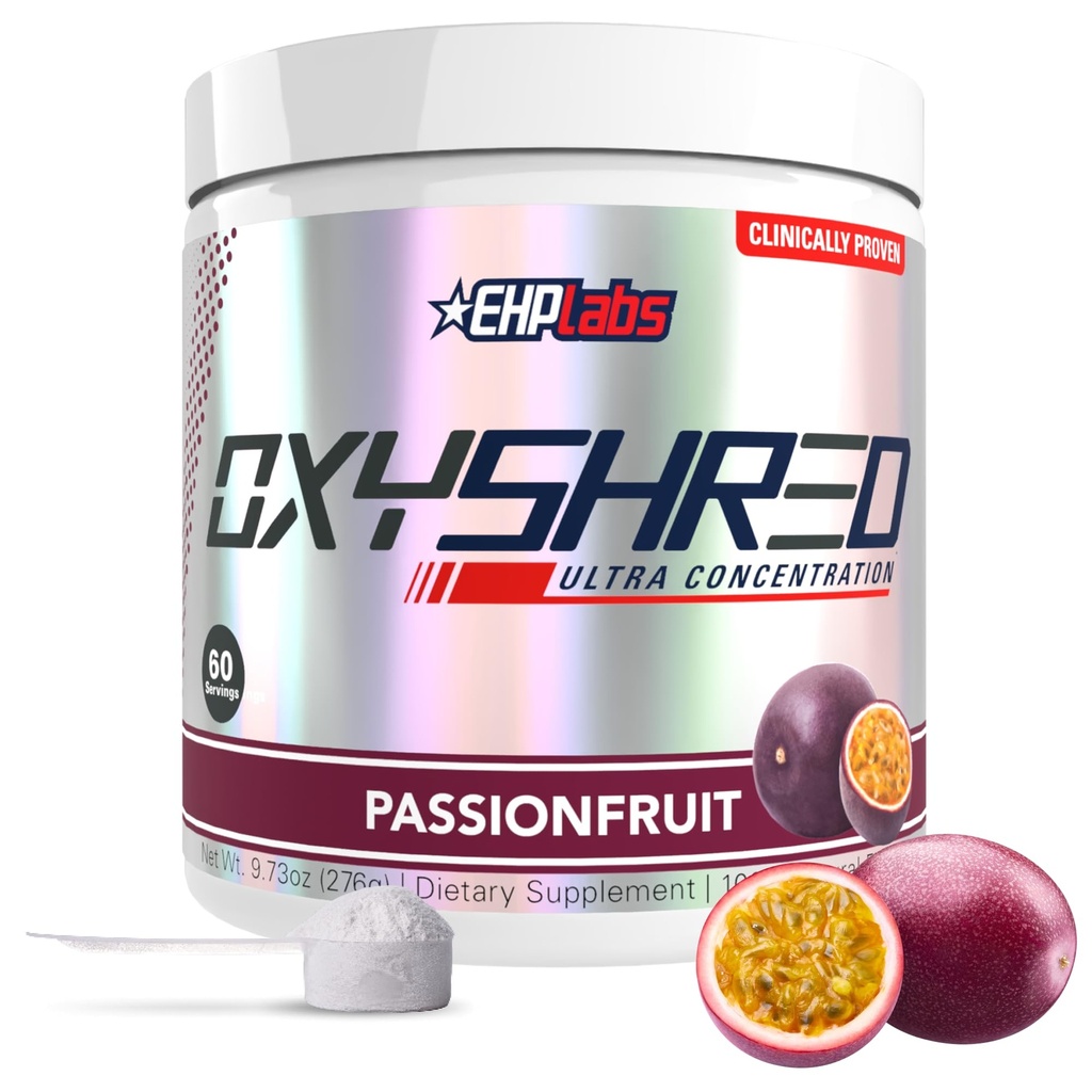 EHP Laboratuvarları OxyShred Pre Workout Toz & Kedding Supplement - L Glutamine & Acetyl L Carnitine, Enerji Boost Drink - Passionfurt, 60 Hizmetler