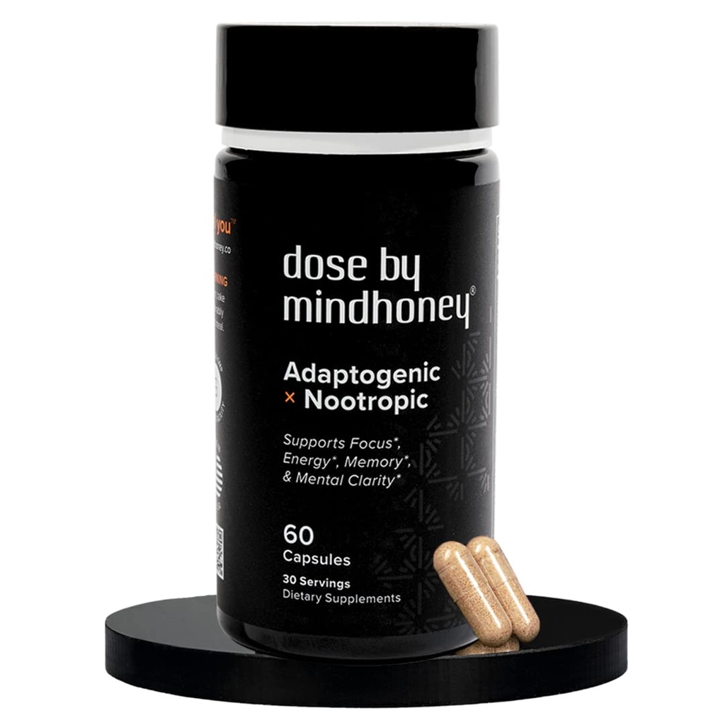 MINDHONEY | DOSE 60 Count, Premium All-in-One Nootropic Brain Supplement | Focus, Mood, Energy, & Memory | Fonksiyonel Mushrooms & Adaptogens - Lion's Mane, Ashwagandha, L-The Vitamini, Bacopa, & &s