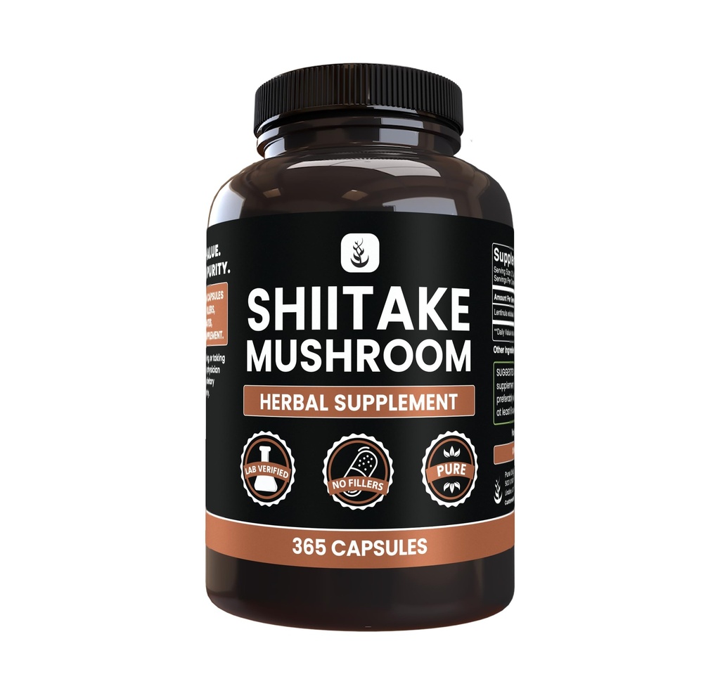 PURE ORIGINAL INGREDIENTS Shiitake Mushroom (365 Capsules), Hiçbir Magnezyum Or Rice Fillers, Her Zaman Saf, Lab