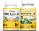 Vegan Vitality Health Alert Sche - Vegan D3+K2 ve Vegan Omega 3 Algae Oil. Yüksek Güç Santrali Immunity, Energy General Health for Vegans and Vegetarians