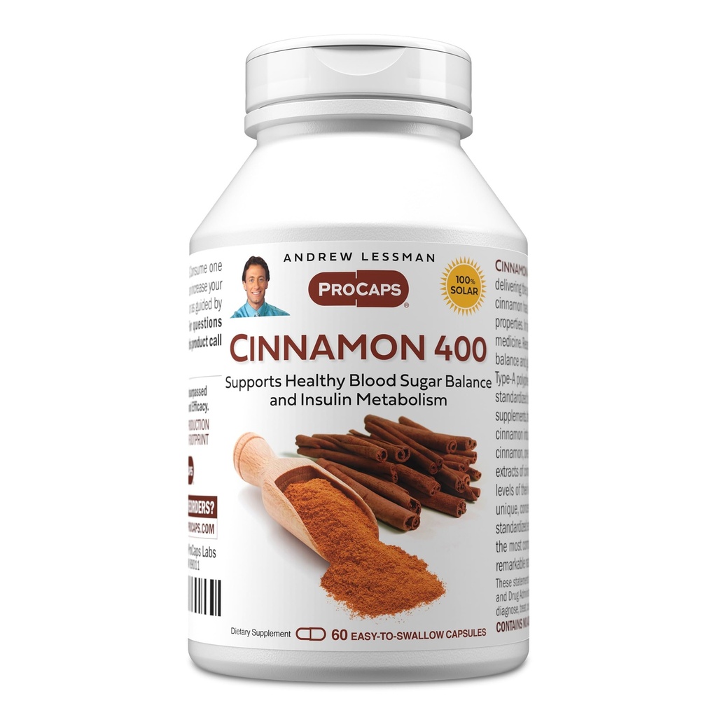 ANDREW LESSMAN Cinnamon 400 mg - 60 Capsules - Yüksek Potency, Standardized Extract. Katkı yok. Küçük Easy to Swallow Capsules