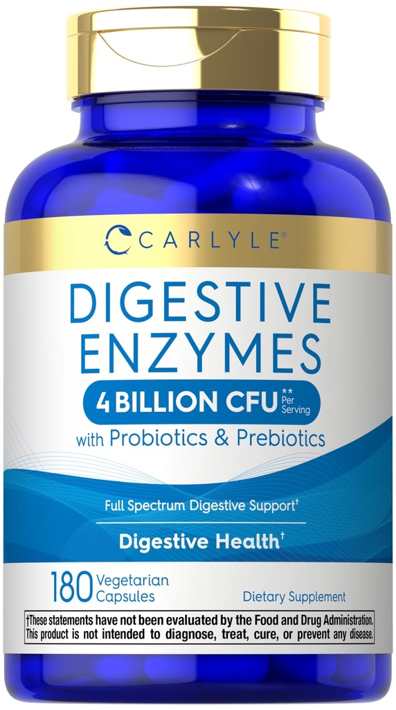Carlyle Digestive Enzymes | Probiyotiks & Prebiyotiks | 180 Capsules | No-GMO ve Gluten Free Supplement for Men & Women