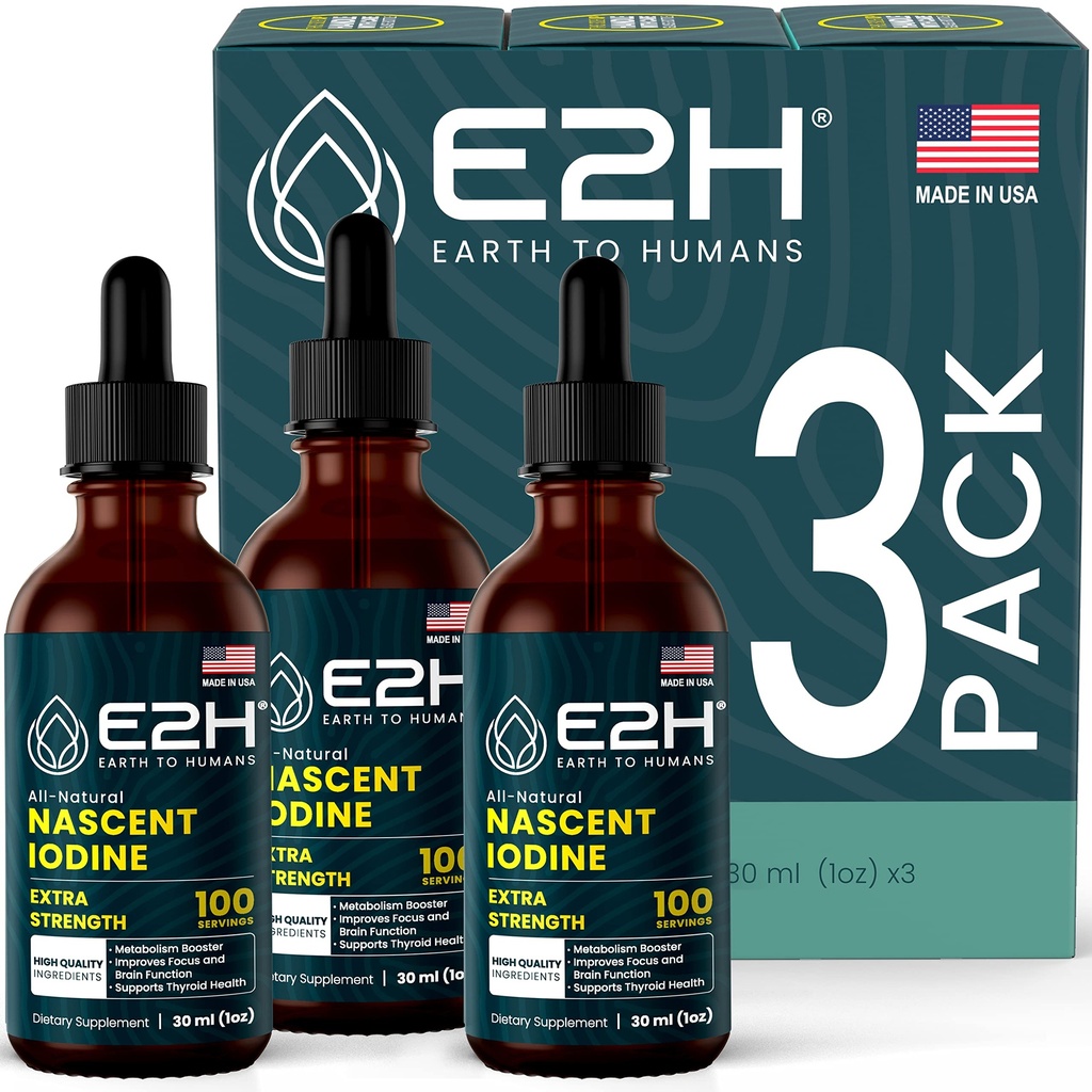 E2H Vegan Sıvı Iodine - Tiroid Desteği ve Bilişsel Fonksiyonl - Metabolizma ve Enerji Seviyelerinizi Güçlendirmek - Vegan - Non-GMO (3 Şişe)