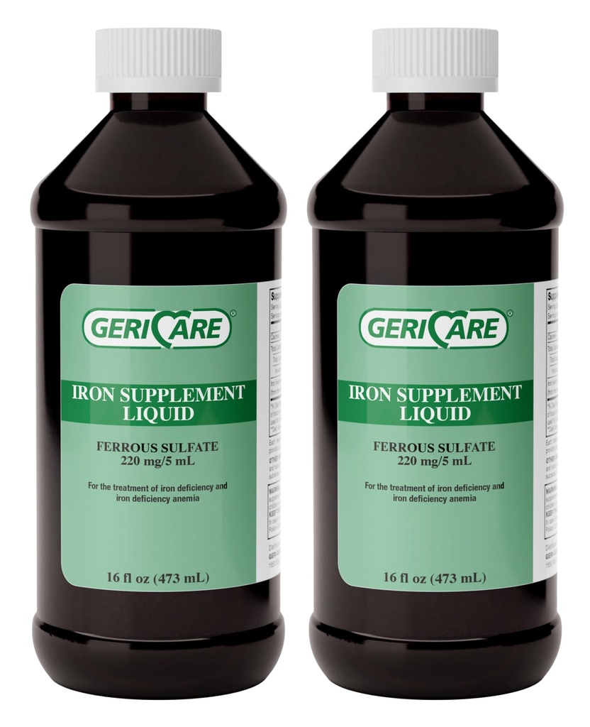 GeriCare 220 Yüksek Potency Liquid Iron Supplement | Yetişkinler için Sıvı Demir | Anemia ve Iron Deficiency | 220 mg of Iron Per 5mL Dose (Pack of 2)
