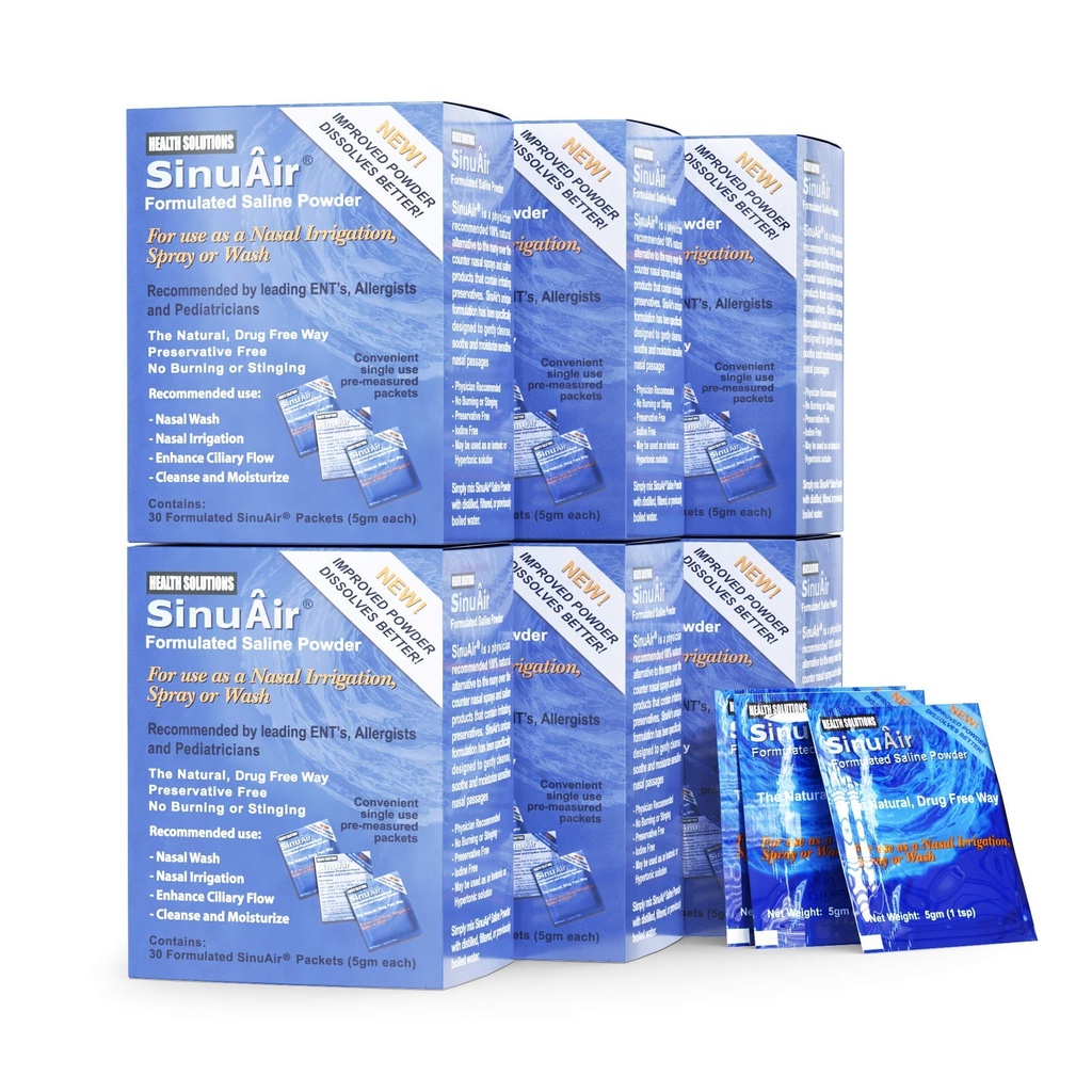 SinuAir Sinus Rinse Salt Çözüm - SinuPulse Sistemi için Saline Toz, Neti Pot Flush, Nasal Squeeze Şişe, ve Nose Irrigation, Advancedd Formulation & Cleanuses, 180 Packets