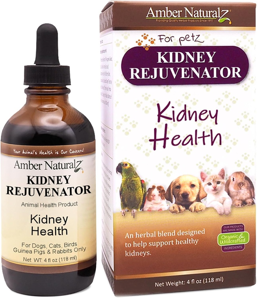 Amber NaturalZ Kidney Rejuvenator Herbal Supplement for Dogs, Cats, Birds, Tavşanlar ve Gine Pigs | Supports Normal Kidney Function | Natural Aid for Kidney Health