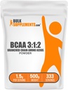 BulkSupplements.com BCAA 3:1:2 Toz - BCAA Supplements, Branşlı Zincir Amino Asits Toz - Unflavored & Gluten Free, 1.5g per Service, 500g (1.1 lbs) (Pazarlamada 1.500g)