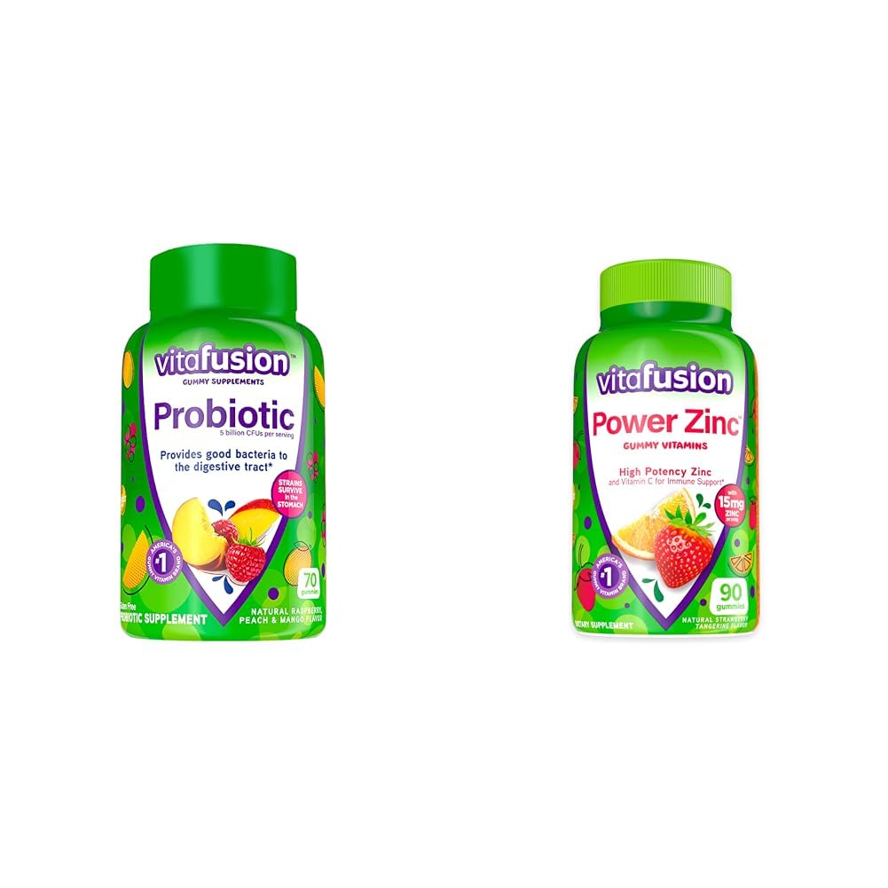 Vitafüzyon Probiyotik Gummy Supplements, Raspberry, Peach ve Mango Flavors, 35 Day Supply, 70 Kont Power çinko Gummy Vitamins, Strawberry Tangerine Flavored, 90 Count