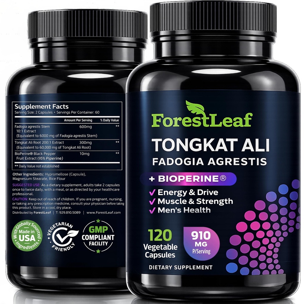 Tongkat Ali and Fadogia Agrestis for Men Supplement w/ BioPerine - Tonkat-Ali Max Strength 200:1 Extract - Long jack Tongkat-ali for Men - Muscle Growth, Performance & Energy - 120 Powder Capsules