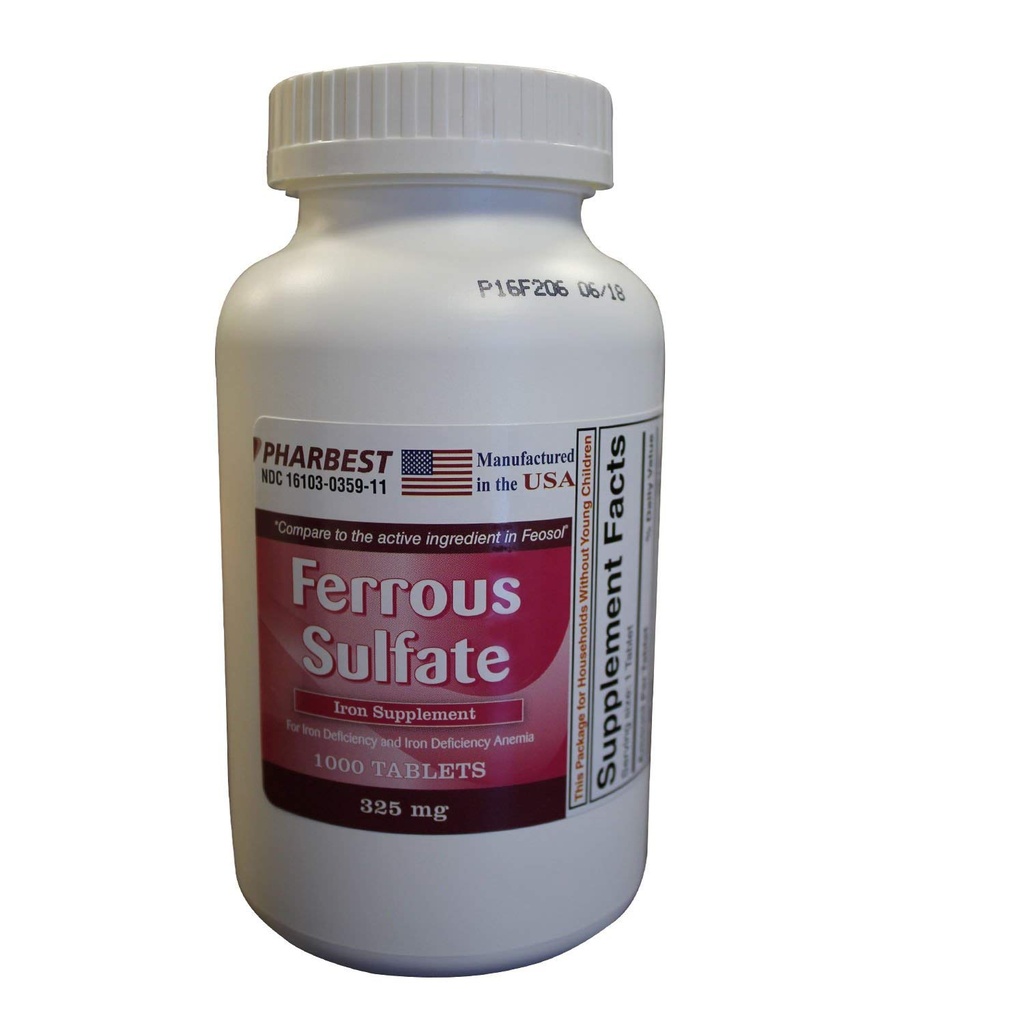 Ferrous Sulfate 325 mg Tablet, 1000 Kont