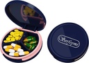 Serfeymi Küçük Pill Box - Purse Pocket için Portreatif Pill Box - Tıp için Uygun, Vitamin, Fish Oil, Supplements - Dark Blue (Logo)