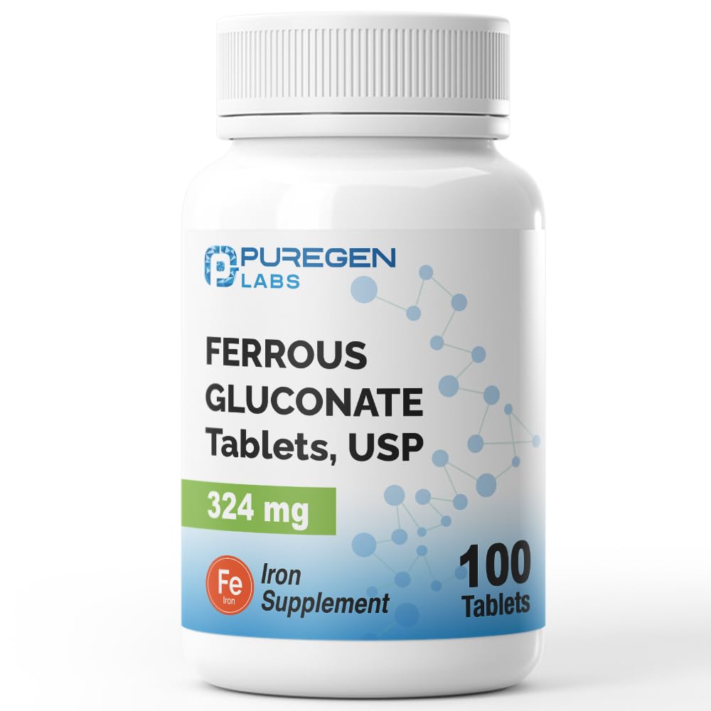 Safgen Laboratuvarları Ferrous Gluconate 324 mg [High Potency] Demir Supplement, Stomach'da Nazi - 100 Tablet